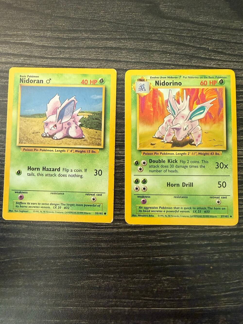 Vintage Pokémon Card Lot - Base Set Nidoran ♂ & Nidorino